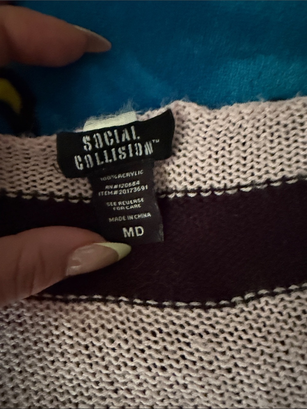 SoCal Collision Women's Crewneck Sweater in Light Pink with Dark Burgundy Stripe